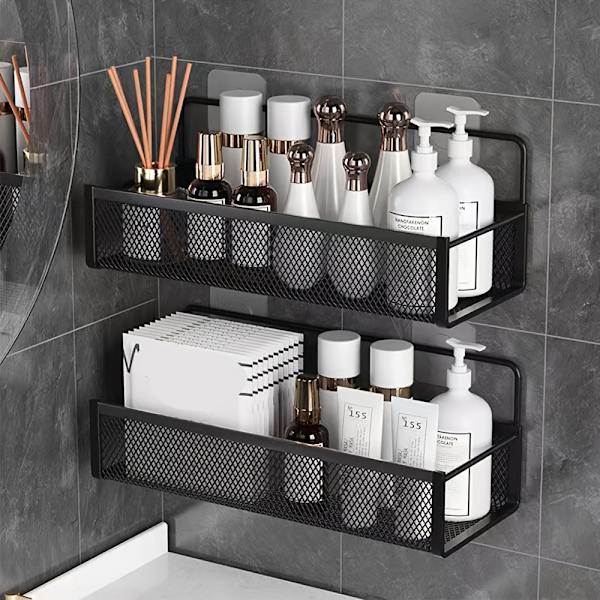 1 Pack Badrumshylla Organizer Dusch Caddy Förvaring Kökshylla Med Spårlöst Transparent Lim Ingen Borrning