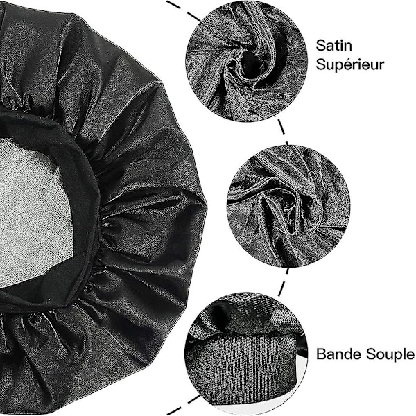 3 stycken nattmössor i satin, sovhattar, dubbellagers silkesmössa, satin
