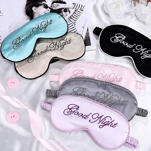 6 stycken sidenögonmasker för sömn, mjuka ögonbindel, satinögonmask, justerbar rem, ögonmask för sömn, ögonbindel för natten, ögonmask för kvinnor