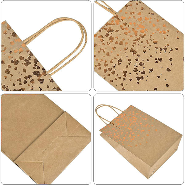 12 stk. Kraftpapirposer med håndtag, Kraftpapirpose Gavepose med elegante, genanvendelige gaveposer, Bronzing Kraft Gavepose til julebryllup Bir