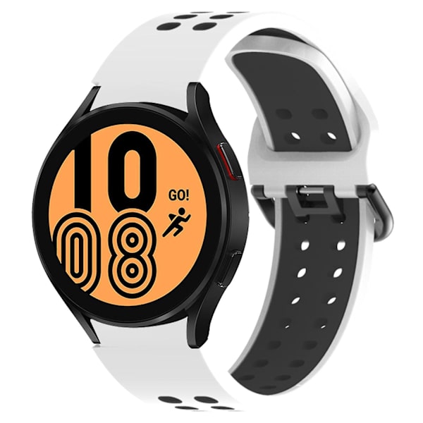 20mm silikoninen ranneke Samsung Galaxy Watch 5 40mm/44mm/5 Pro 45mm -kelloon kaksoisreikäsoljella White    Black