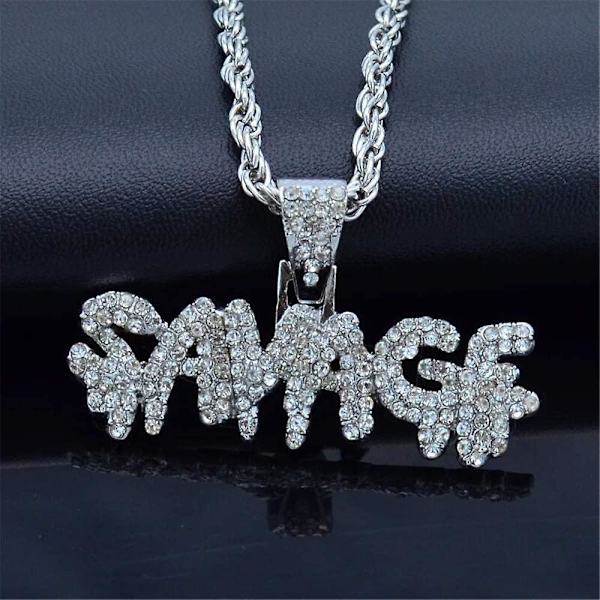 Herre Krystall Bokstav Savage Anheng Halskjede Hip-hop Rhinestone Alfabet Punk