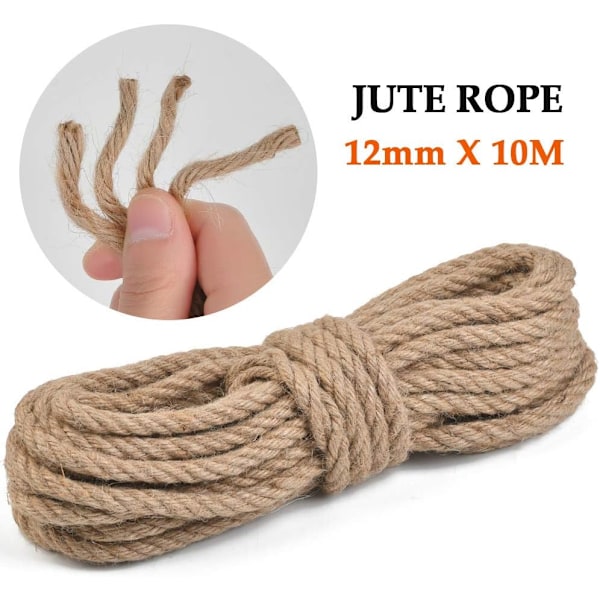 10 m Hamp Reb 12 mm Tyk Hamp Snor, Jute Reb 12 mm Kraftig Have Reb Jute Snor Have Snor Jute Snor Håndværk Snor til Havearbejde