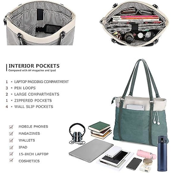 Dame Laptop Tote Arbejde Let Patchwork Canvas 15.6\" Tote Pung