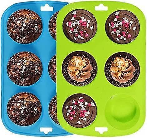 Set med 2 stora non-stick silikonmuffinsformar - blågrön