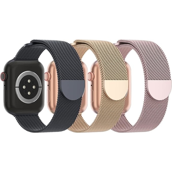 3-pack nätverksmetallband kompatibla med Apple Watch-band 38 mm 40 mm 41 mm 42 mm 44 mm 45 mm 49 mm, magnetisk ögla i rostfritt stål AA008 42mm 44mm 45mm