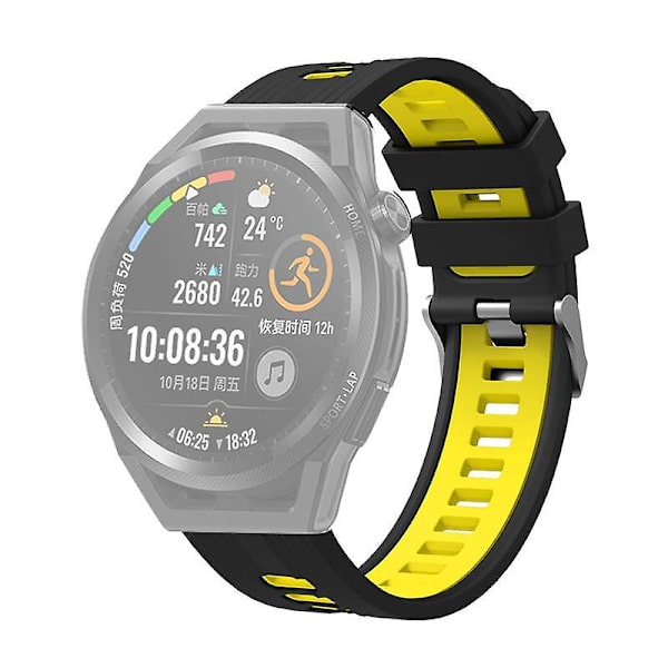 20mm Silikon Sportrem For Samsung Galaxy Watch6 40/44mm/Watch 4/5 40/44mm /5 Pro 45mm Dobbelt Farge Black  Yellow