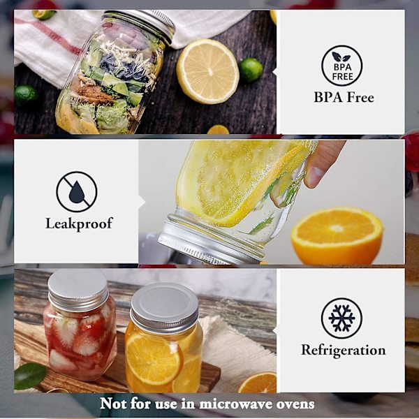 16oz glasburkar med vanliga lufttäta lock, idealiska för sylt, honung, dusch/bröllopsdekorationer, transparenta, 15-pack