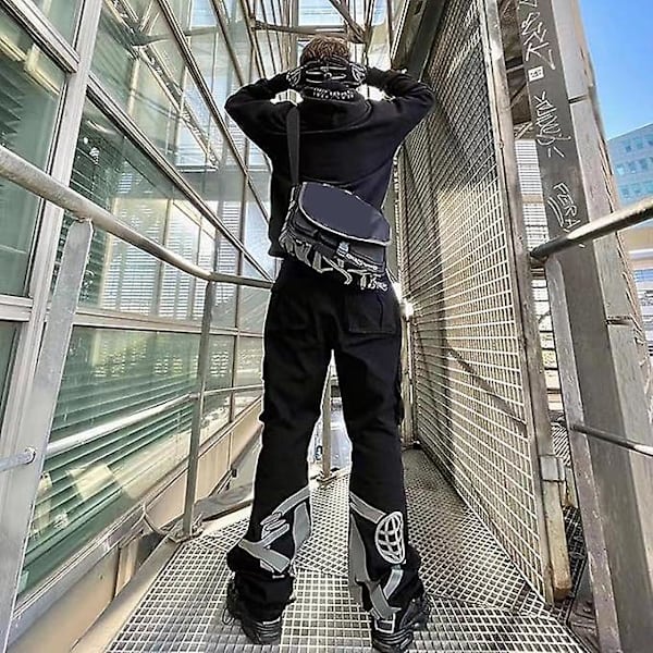 Minus Two Cargo Y2k Miesten 2023 Jogginghousut, Y2k Farkut, Löysät Hip-hop Cargo Housut, Harajuku Denim Musta Printti Löysä Suora black M