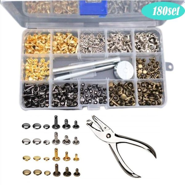 480 st metall dubbla lock nitar nitar runda nitar för diy läderhantverk väska bälte kläder kläder skor husdjur krage fixering verktyg 180pcs with pliers