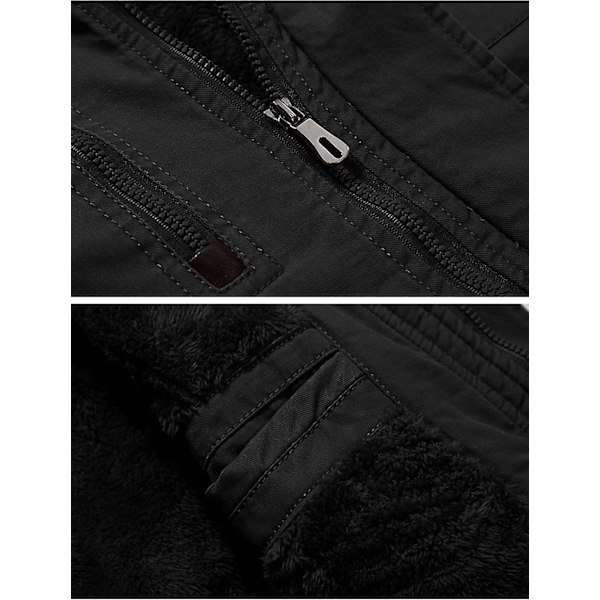 Herrjacka - Casual vinterbomullsjacka Militärjacka Tjock huvtröja Cargojacka Black XL
