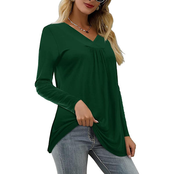Naisten rento toppi V-kaula-aukko T-paita Lyhyt-/pitkähihainen laskostettu Longine-paita Dark Green XXL