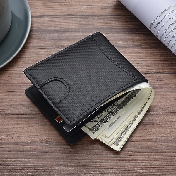 Kolfibertextur RFID-blockerande plånbok för män, dubbelvikt handväska i äkta läder