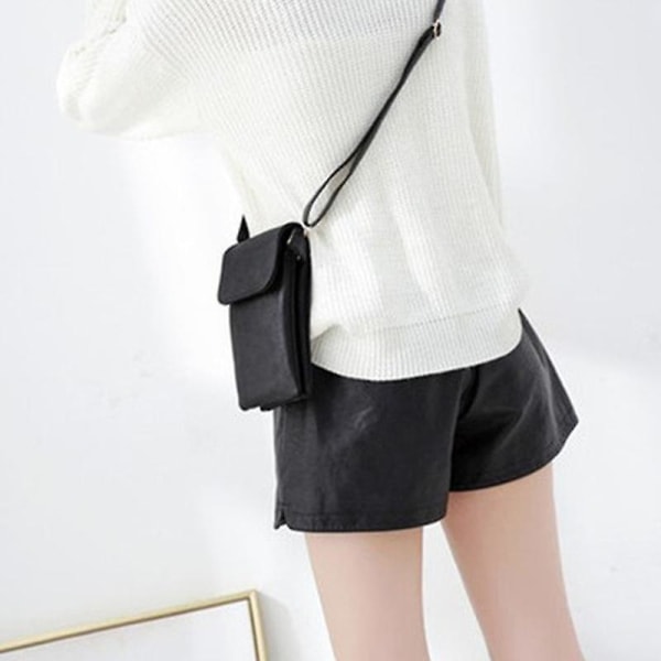 Retro PU Läder Crossbody Väska Liten Axelväska Telefon Förvaringspåse Resväska Black Matte