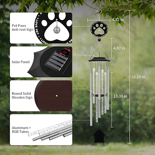 Kjæledyrminne Vindklokke Solcellelys For Utendørs Led Fargeskiftende Rgb Dekor Lys Kjæledyr Hund Katt Tap Minne Sympativindklokker Utendørs Salg