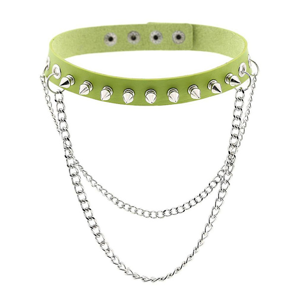 Punk Goth Metal Spike Besat Læder Halsbånd Choker Halskæde green