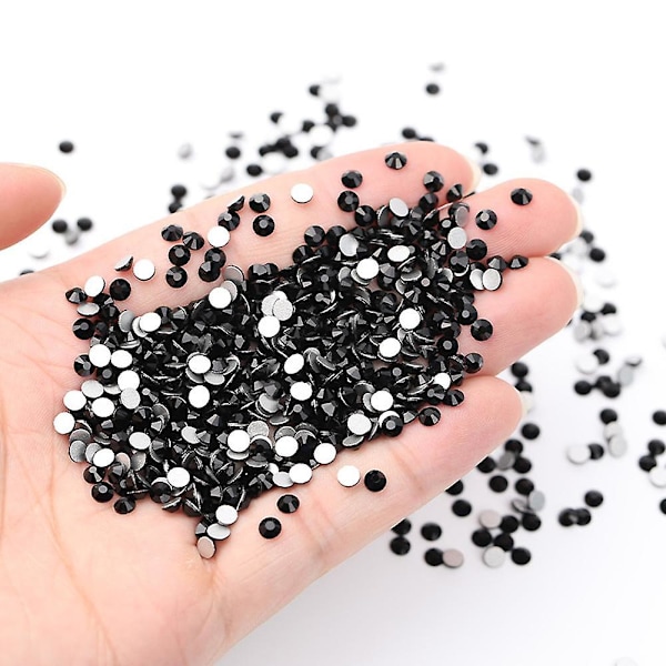 Krystall Rhinestones, flate bakside glasssteiner for neglekunst, DIY-håndverk black