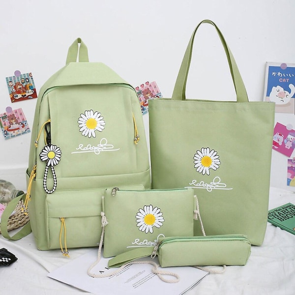 4 st/set skolryggsäckar för kvinnor, skolväska i canvas med prästkrage för tonåringar, flickor, studenter, högskoleväska, pojkar, axelväska, bolsas mochilas A green