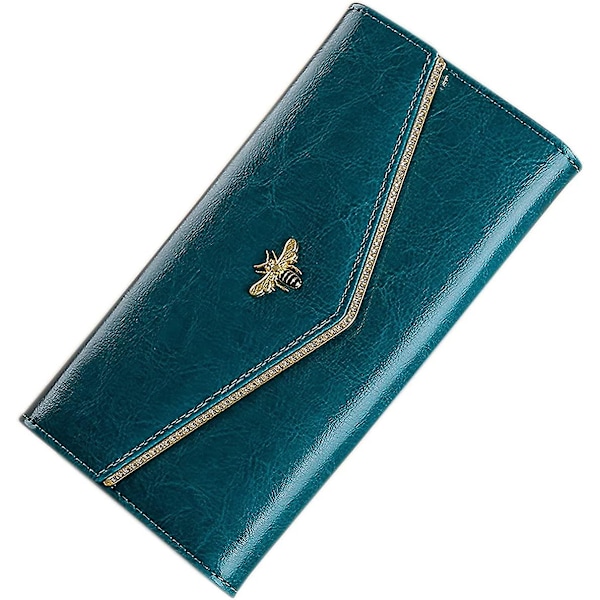 Lång Läderdamplånbok Clutch RFID Antimagnetisk Funktion Kreditkortsfodral (Blå), (HC001)