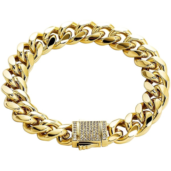 Hip Hop 14k Guldpläterad Miami Cuban Link Armband Med Isbitar Simulerade Labbdiamanter Spänne För Män Kvinnor