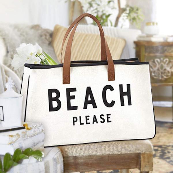Strandveske i bomull og lin, stor kapasitet, tote bag i canvas