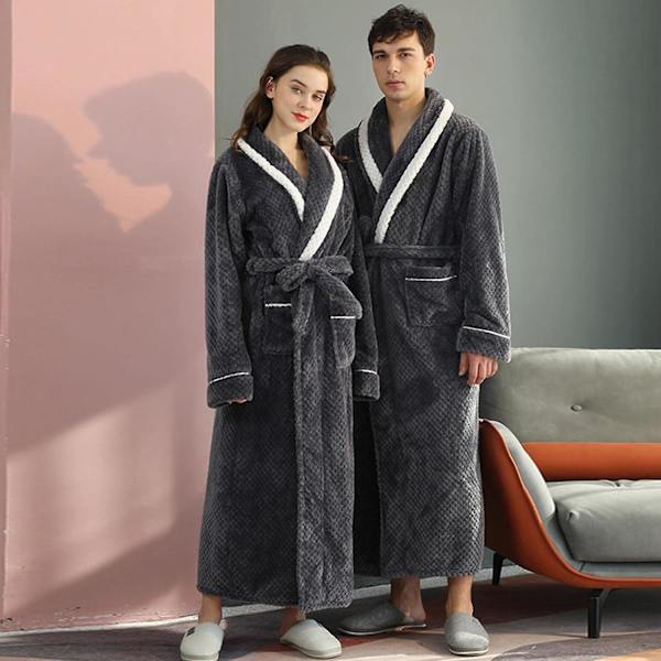 Unisex Flanellinen Pehmeä Aamutakki - Talvella Lämmin Mukava Fleece Hupullinen Kylpytakki