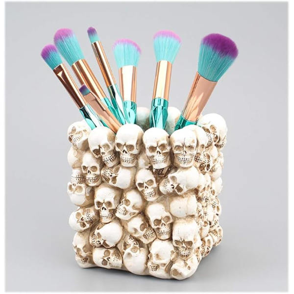 Kranie Penholder Kranie Makeupbørsteholder Penholder Toiletbord Kontorbord Opbevaringsboks Halloween Kranie Skrivebordsartikler Pins Organizer