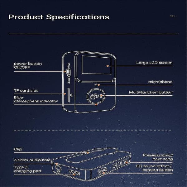 Mp3-afspiller med Bluetooth 5.0 musikafspiller