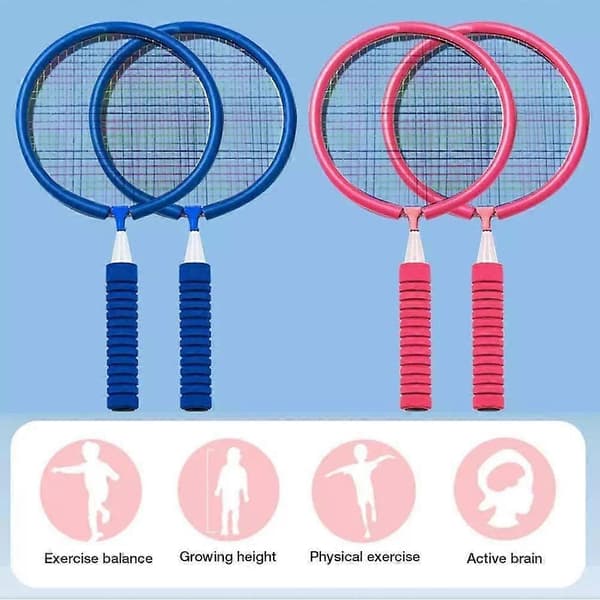 Badmintonracketer Sett Bærbare Badmintonracketer med 3 Shuttlecocks og Bæreveske for Barn blue