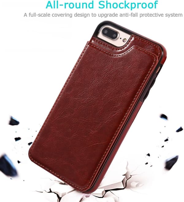iPhone 7 Plus iPhone 8 Plus Plånboksfodral med Kortfack, Premium PU-Läder Stativ Kortfack, Dubbel Magnetisk Spänne och Hållbart Stötsäkert Co