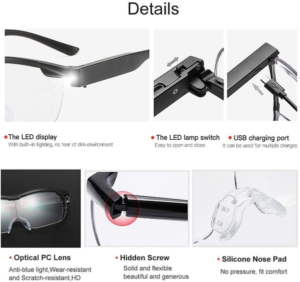 Suurennuslasit 2 Led-valoa, lukusuurennuslasit Suurennuslasit