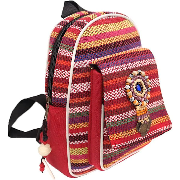 Søt barneryggsekk jenteveske fargerik hippie avslappet ryggsekk dusk håndlaget retro boho reise strandveske jentegave (rød)