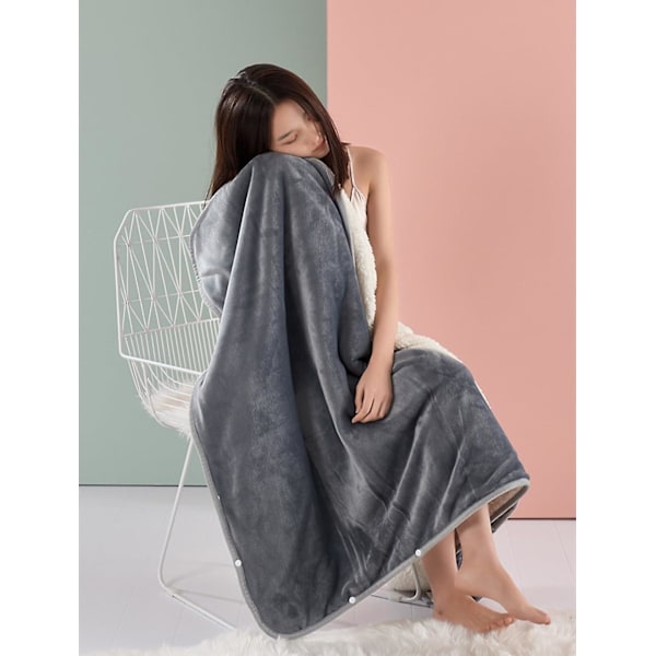 Mørkegråt ternet tæppe, dobbeltsidet fleece- og plys-tæppe til seng, sofa, bil, stue, soveværelse, vintervarmt multifunktionelt tæppe, kappe, sjal med knap Ch