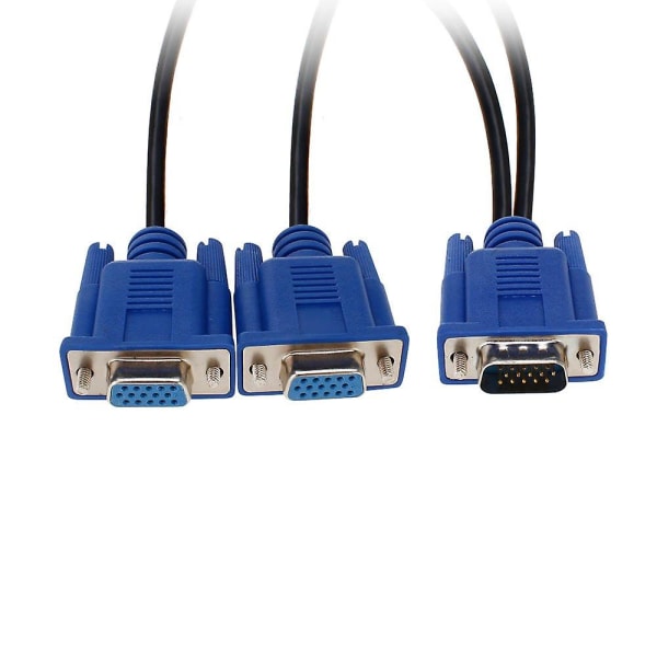 VGA Monitor Y-splitterkabel, VGA 1 hann til dobbel 2 VGA hunn adapter konverter videokabel for skjermduplisering - 0,3 meter (blå)