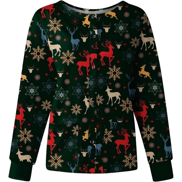 Kvinnors Skrubbjacka Tryckt Jul Tryckta Skrubbjackor För Kvinnor Höst Skrubbtoppar Jul Grafiska Sjuksköterskejackor 4XL E
