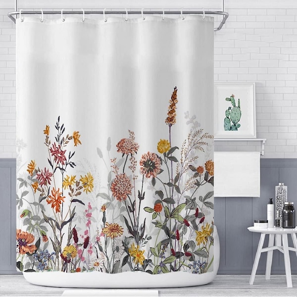 Suihkuverho, homeenkestävä, vedenpitävä, polyesterikangas, kukka-aihe, kasvi, 180 x 180 cm 180 x 180 cm Floral 7
