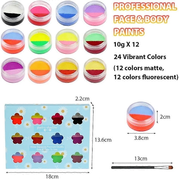 Vattenaktiverad Eyeliner, UV Glow Neon Cake Paint, 24 Färger UV Glow Svartljusfärg Halloween, Jul och Klubbmakeup