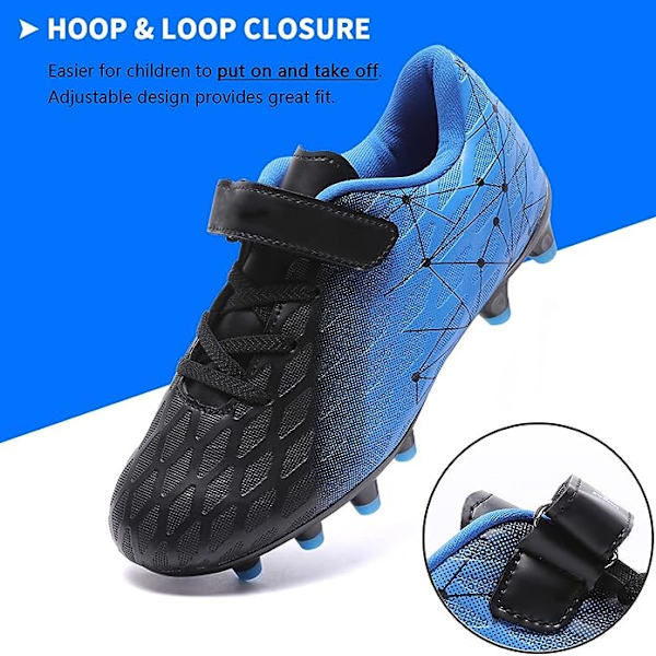 Fotballsko for barn, gutter og jenter, Fg/Ag baseballsko for ungdom, atletiske komfortable fotballsko for utendørs og innendørs bruk Black Blue EU30