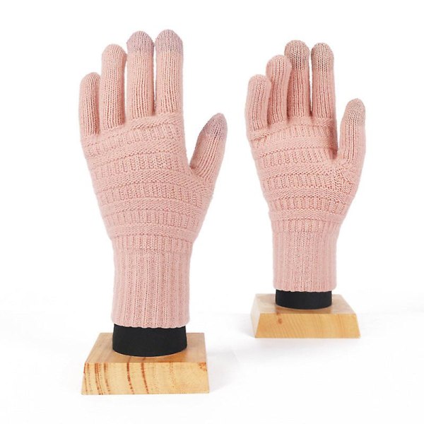 Vinterhandskar för vuxna, dam, dubbelsidig jacquardborstad stickad plus fluff cykelhandskar herr Pink 23*8.5cm