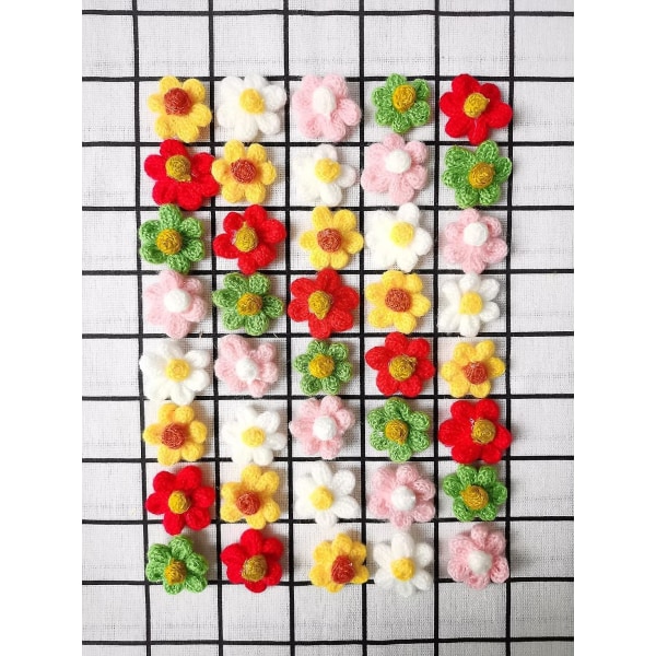 40 st Virkade Blommor Stickning Blomma Applikationer Patch Utsmyckningar 5 färger Gör-det-själv Hår Kläder Hattar Väskor Sydekor Hantverk