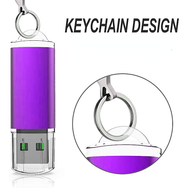 2 pak 64gb USB Flash Drive USB 2.0 Flash Drive Lagerhukommelse med snore (blå/lilla 64gb)