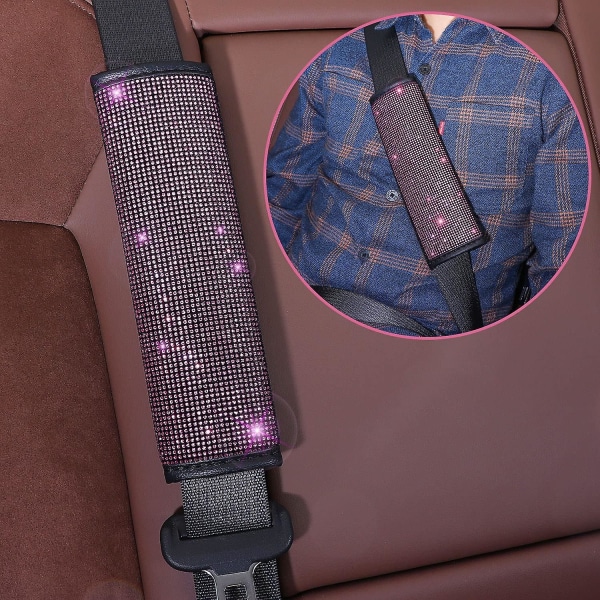 7-pack rosa bling biltillbehör set för kvinnor, rosa diamant rattöverdrag set 15 tum, säkerhetsbälteskudde, växelspaksöverdrag, rosa bil bling r