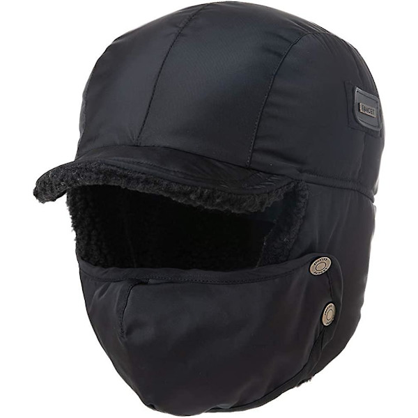 Vandtæt Yetsye Vinter Faux Læder Aviator Pilot Hue Øreklap Jagt Trapper Hat Black