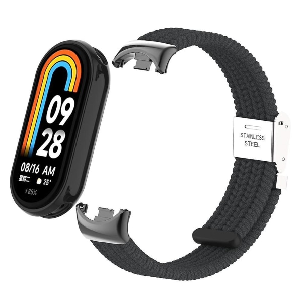 För Xiaomi Smart Band 8 flätad nylon klockarmband justerbart spänne elastiskt band Charcoal Black