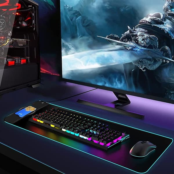 Trådløs opladningsmusemåtte, Stor Xxl Rgb Gaming Musemåtte, Led Gaming Musemåtte Til Pc