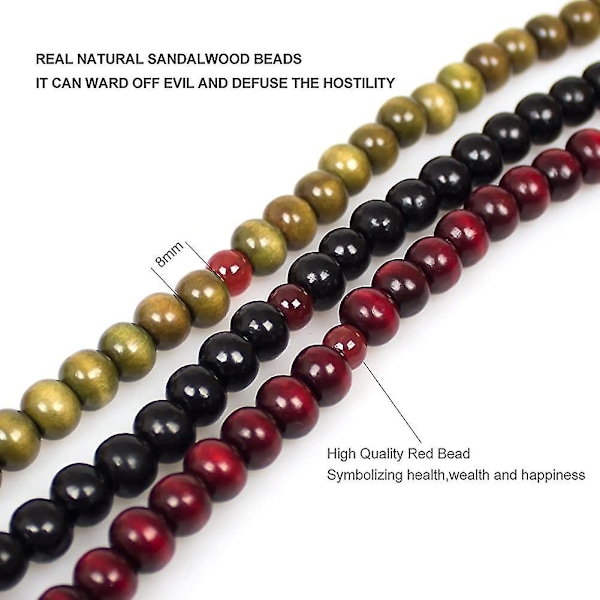 3 st Heilwiy Män Kvinnor Buddhistiska 108 Bön Mala Pärlor Sandelträ Armband Naturligt 8mm Trä Pärlor Present