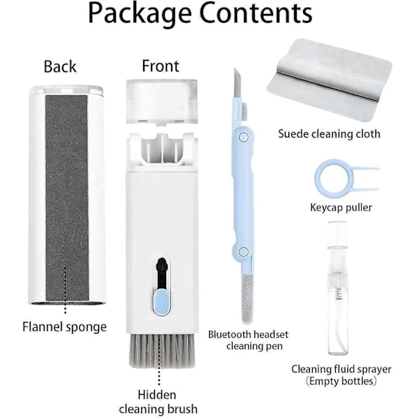 7-i-1 Elektronisk Rengöringsset Kompatibelt med Airpods - Laptop Rengöring, Bärbar Rengörings Penna för Hörlurar/Telefon/Tangentbord Blue