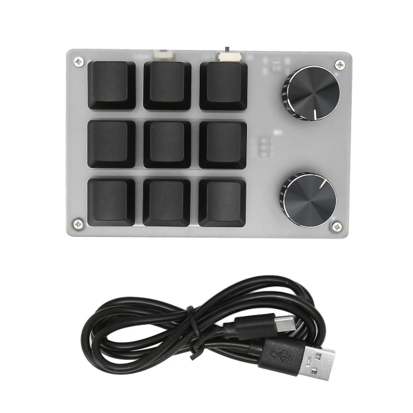 Mini tangentbord med rattknapp, röd brytare, dubbelt läge, plug and play, mekaniskt programmerbart tangentbord för spel, kontor, media, 9 tangenter med 2 rattar