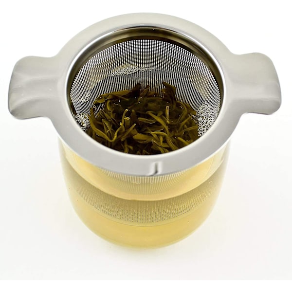 Tefilter, tebrygger i rustfrit stål med låg til tekande, kop, krus, glas