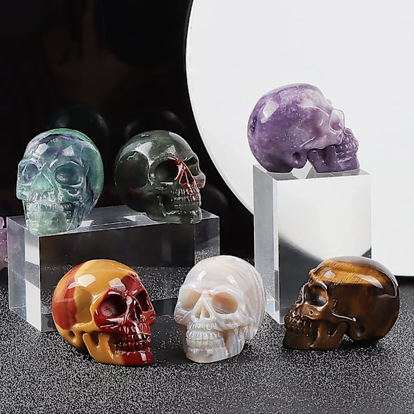 2.0-tommer Krystal Kraniehoved Dekor Agat Sten Kranier Figurer Skulptur Udskåret Reiki Healing Statue Samlerobjekt Figur